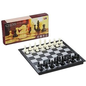 Relaxdays magnetisch schaakspel, inklapbaar schaakbord met stukken, voor op reis of onderweg, 25x25 cm, zwart/wit/grijs