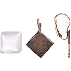 INNSPIRO Medaillon-oorbellen van metaal, ruit, antiek goudkleurig, met cabochon-glas, 15 x 15 mm., 15x15mm, Metaal
