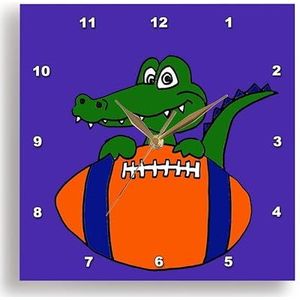 3dRose wandklok, grappig, Alligator Peaking from behind Football, aluminium, meerkleurig, 38,1 x 38,1 cm