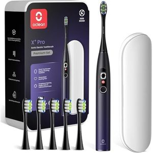 Oclean Sonic Electric Toothbrush Adults X Series Pro Travel Set, Smart Touchscreen, 3 Modes, 84000 VPM, Lasts 30 Days, 2 in 1 Magnetic charger Wall-Mount, 6 Replacement Heads & Travel Case - Purple