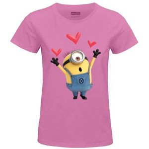 Minion Monsters WOUTMINTS008 Dames T-Shirt ""Heart Poster"" Orchidee, Maat S, orchideeënroze, S