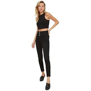 Trendyol Vrouwen zwarte gedetailleerde hoge taille skinny jeans, Zwart, 64