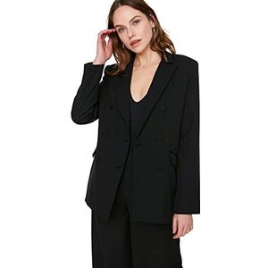 TRENDYOL Trendyol Gedetailleerde jas voor dames, met knoopsluiting, voor buiten, met blauwe knoop, zwart, 40