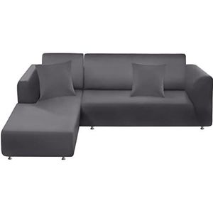 BT.WA Bankhoes, L-vormige sectionele bankhoes, 2-delige zachte stretch bankhoes, meubelbeschermer met 2 stuks kussenslopen (bank 3-zits + 3-zits, lichtgrijs)