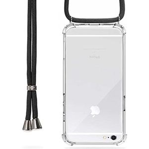 Trop Saint® Crossbody iPhone 6S Plus/ 6 Plus - Hoesje Mobiele Telefoon Cover met Lanyard Transparante Siliconen Kraag Strap - Zwart