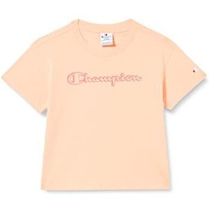 Champion Legacy Color Ground Logo Boxy S/S T-shirt voor meisjes, roze (flamingo pink), 7-8 Jaar