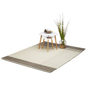 Relaxdays Vloerkleed, modern, woonkamertapijt met zigzagpatroon, handgemaakt geweven tapijt, 160 x 230 cm, natuur, grijs