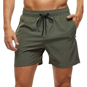 Tyhengta Zwembroek voor heren, sneldrogend, strandshorts met ritszakken en mesh-voering, legergroen, 34
