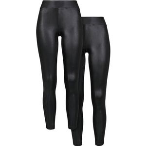 Urban Classics Dames Dames Dames Synthetisch Leather 2-Pack Leggings, Zwart + Zwart, XL