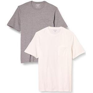 Amazon Essentials Heren Regular-Fit T-shirt met korte mouwen en ronde hals, 2 stuks, grijs heather/wit, XXL