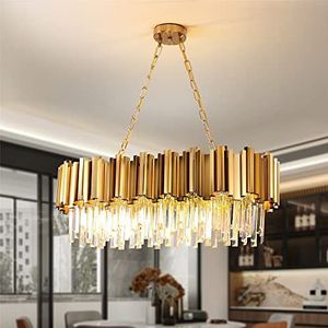 Moderne Kristallen Kroonluchter Gouden Hanglamp, Ovaal Crystal Light Hanglamp, voor Woonkamer, Eetkamer, Slaapkamer, Restaurant, E14 x 8, 80 x 35 cm