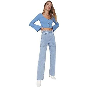 Trendyol Dames Dames 90's Wide Leg Jeans, lichtblauw, 42, Lichtblauw, 68