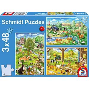 Schmidt Spiele 56353 Boerderij Kinderpuzzel, 3 x 48 stukjes, kleurrijk