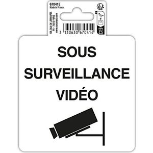Exacompta -Ref.67041E- 1 zelfklevend pictogram Videobewaking met Franse tekst ""SOUS SURVEILLANCE VIDEO"" - In anti-slip behandeld PVC vinyl - Glanzende afwerking - Afmetingen:10x10cm Kleur:zwart en wit