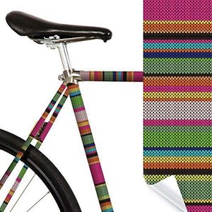 MOOXIBIKE Urban Knitting Strepen kleurrijke mini fietsfolie met patroon voor racefiets, MTB, trekkingfiets, fixie, stadsfiets, scooter, rollator voor circa 13 cm frameomtrek