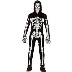 Widmann Kostuum skelet, overall met capuchon, wit, licht op onder uv-licht, Halloween-verkleedkleding