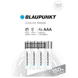 BLAUPUNKT AAA alkalinebatterijen, verpakking van 4, voor wandklokken en tv-afstandsbedieningen, LR03BPO/4CP