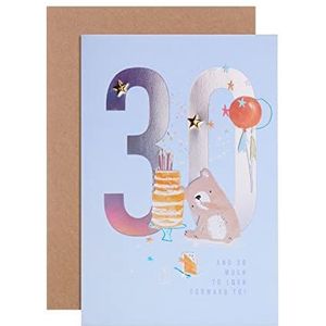Hallmark 30e verjaardagskaart - Eigentijds reliëf geïllustreerd Bear Design