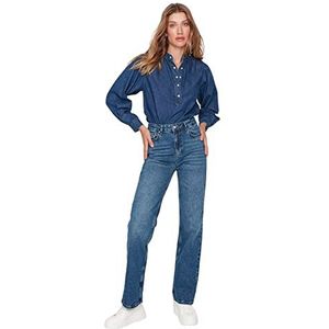 Trendyol Dames Hoge Taille Wijde Pijpen Jeans Blauw, Blauw, 60