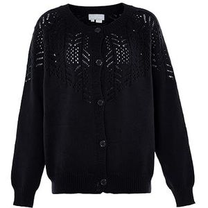 Jalene Dames modieuze holle gebreide cardigan-jas polyester zwart maat XL/XXL, zwart, XL