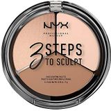 NYX Professional Makeup Fair1 3 Steps to Sculpt Face Sculpting Palette, gezichtspoeder om te definiëren, contouren en highlighten, 3 nuances, 15 g