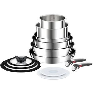 Tefal Ingenio Preference On Set van 2 braadpannen + wok + stoofpot + 2 pannen + 5 opzetstukken + 2 afneembare handgrepen, antiaanbakpan, titanium coating, thermo-signaal, vaatwasmachinebestendig