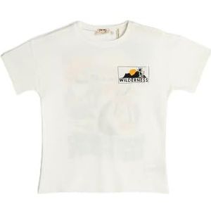 Koton Boys's Back Printed Short Sleeve Textured Crew Neck T-Shirt, ecru(010), 4-5 Jaar