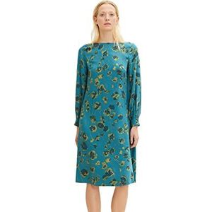 TOM TAILOR Dames 1034554 Jurk, 30939-Teal Blue Flower Design, 46
