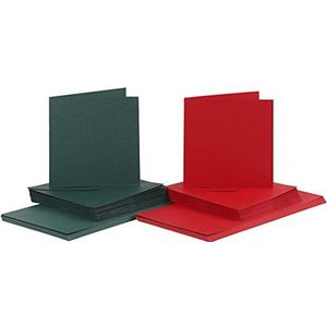 Kaarten & Enveloppen, kaartformaat 15x15 cm, envelop formaat 16x16 cm, groen, rood, 50sets