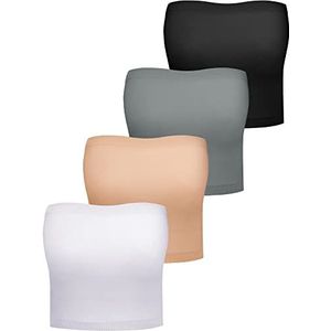 Bencailor 4 Stuks Vrouwen Bandeau Bras Strapless Bralette Tube Top Naadloze Stretchy Niet Gewatteerde Buizen, Zwart, Nude, Wit, Grijs, XXL