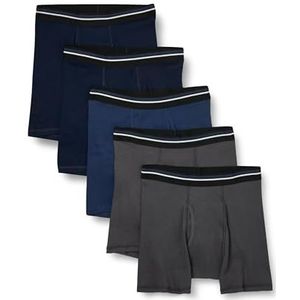 Amazon Essentials Men's Boxershort zonder label, Pack of 5, Donker marineblauw/Donkerblauw/Houtskool, XS