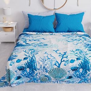 PETTI Artigiani Italiani - Sprei voor tweepersoonsbed, motief koraal, blauw, 100% hypoallergeen, microvezel, 100% Made in Italy