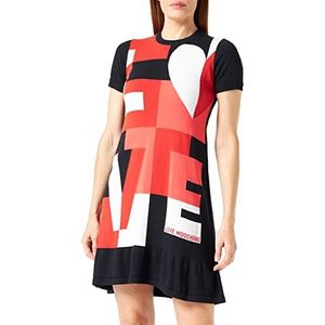 Love Moschino Dames Regular Fit Korte Mouwen Jurk, Zwart Wit Rood, 44, zwart-wit-rood, 44