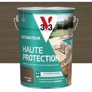 V33 Houtverzadiger voor buiten, rookgrijs, mat, voor terrassen en tuinmeubelen, hoge bestendigheid tegen chloorwater, UV en vet, veegvrij en antislip, plantaardige hars, 5 l