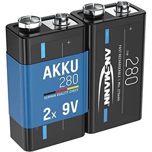 ANSMANN 9V accu 280 mAh NiMH 1,2 V - oplaadbare E-blokbatterij met geringe zelfontlading, ideaal voor afstandsbesturing, meetapparatuur, multimeter, microfoon (2 stuk)