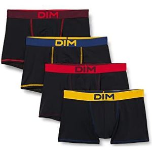 Dim Boxershorts voor heren, mix en kleuren, katoen, stretch, 4 stuks, Zwart Ct Saffraan Geel/Zwart Ct Marineblauw/Zwart Ct Bessen/Zwart Ct Donker Aubergine, XL