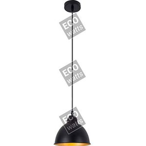 Hanglamp E27, metalen kap buiten zwart/goudkleurig binnen, PVC-kabel lengte 100 cm
