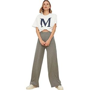 Trendyol Dames Broek Antraciet fit brede benen gebreide broek, Antraciet, S
