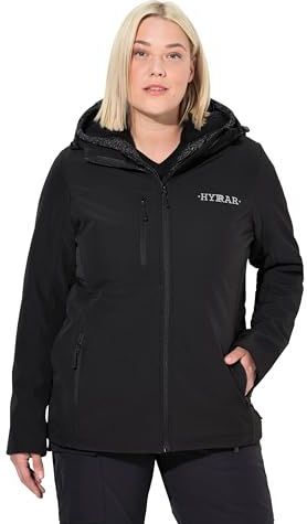 Ulla Popken - Softshell Jas - Zwart - Licht Gevoerd - Met Capuchon