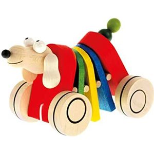 Bino & Mertens 90988 kleurrijk trekdier hond, grappig houten speelgoed Ahmt de bewegingen van de hond geleidelijk en laat de kleintjes bij de eerste stappen. Afmetingen: ca. 19 x 10 x 11 cm.