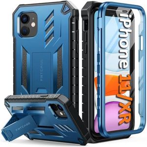 FNTCASE Telefoonhoesje voor iPhone 11: voor iPhone XR hoesje met standaard, schokbestendige militaire beschermende hoes - dubbellaagse volledige bescherming, mat getextureerd valbestendig - 16,1 cm