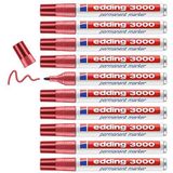 edding 3000 permanent marker - karmijn-rood - 10 stiften - ronde punt 1,5-3 mm - sneldrogende permanent marker - water- en wrijfvast - voor karton, kunststof, hout, metaal - universele marker