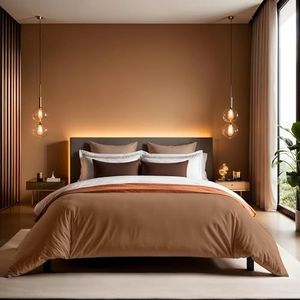 Premium Ranforce Double Quilt Cover (200 x 200 cm), 100% katoen, bruin, knoopsluiting, 155 draadtelling, machinewasbaar op 30 °C, zacht en duurzaam