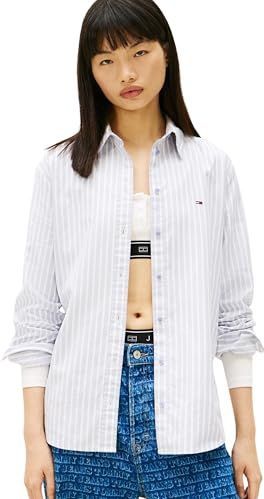 Tommy Jeans Blouse  pastelblauw / wit