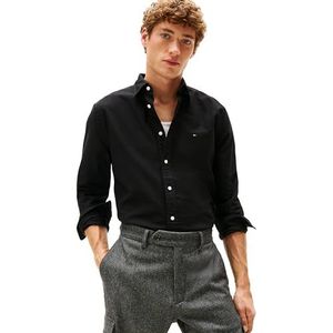 Tommy Hilfiger Oxford herenoverhemden met lange mouwen in normale pasvorm, herenoverhemden met knopen, ook verkrijgbaar in groot en lang, Zwart/Zwart Solid, M