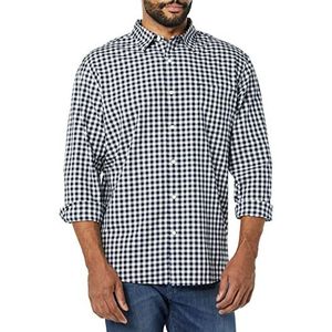 Amazon Essentials Regular-Fit Stretch Poplin overhemd met lange mouwen voor heren, marinewit Gingham, L
