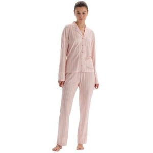 Dagi Dames lange mouw maat lijn gedrukt borduurwerk gedetailleerde shirt broek pyjama set pyjama, Meerkleurig, XL