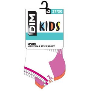 DIM Sokketten voor meisjes, sport fille enkelsokken (pak van 2), Roos Rétro/Corail, 10-12