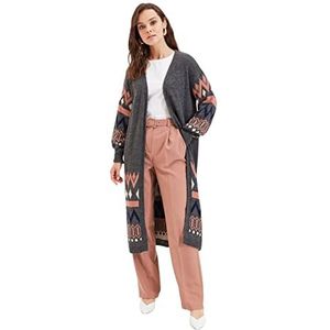 Trendyol Dames etnische lange mouwen regular hijab cardigan, antraciet, S