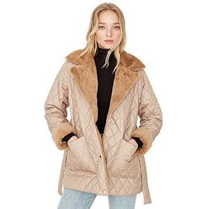 Trendyol Dames kraag effen normale winterjas jas, beige, L, Beige, L